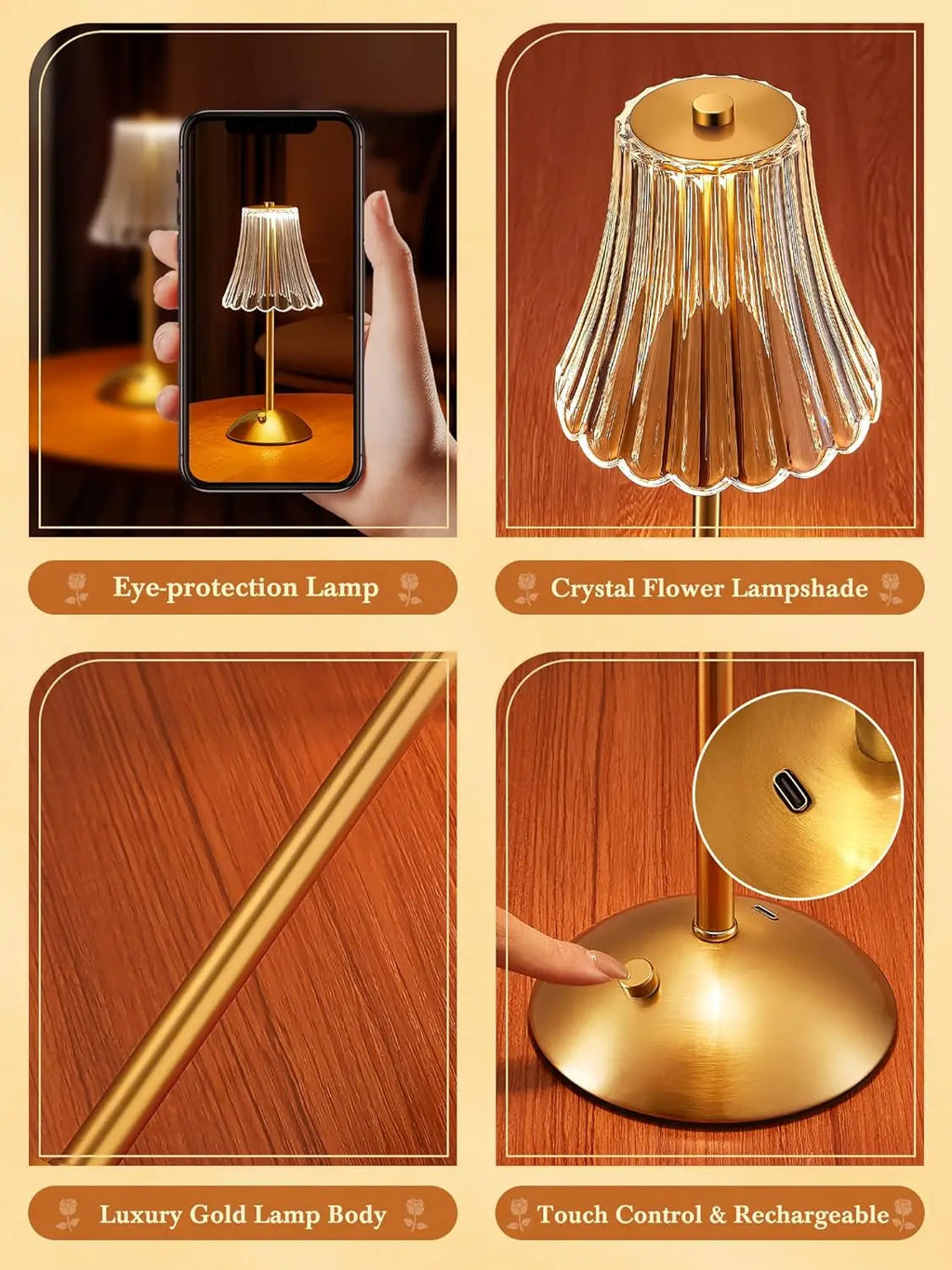 AuraLuxe™ Crystal Table Lamp – 3 Colour Touch Dimming