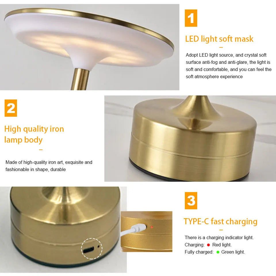 Aurelo™ Crystal Touch Lamp – USB Rechargeable Dimmable Light