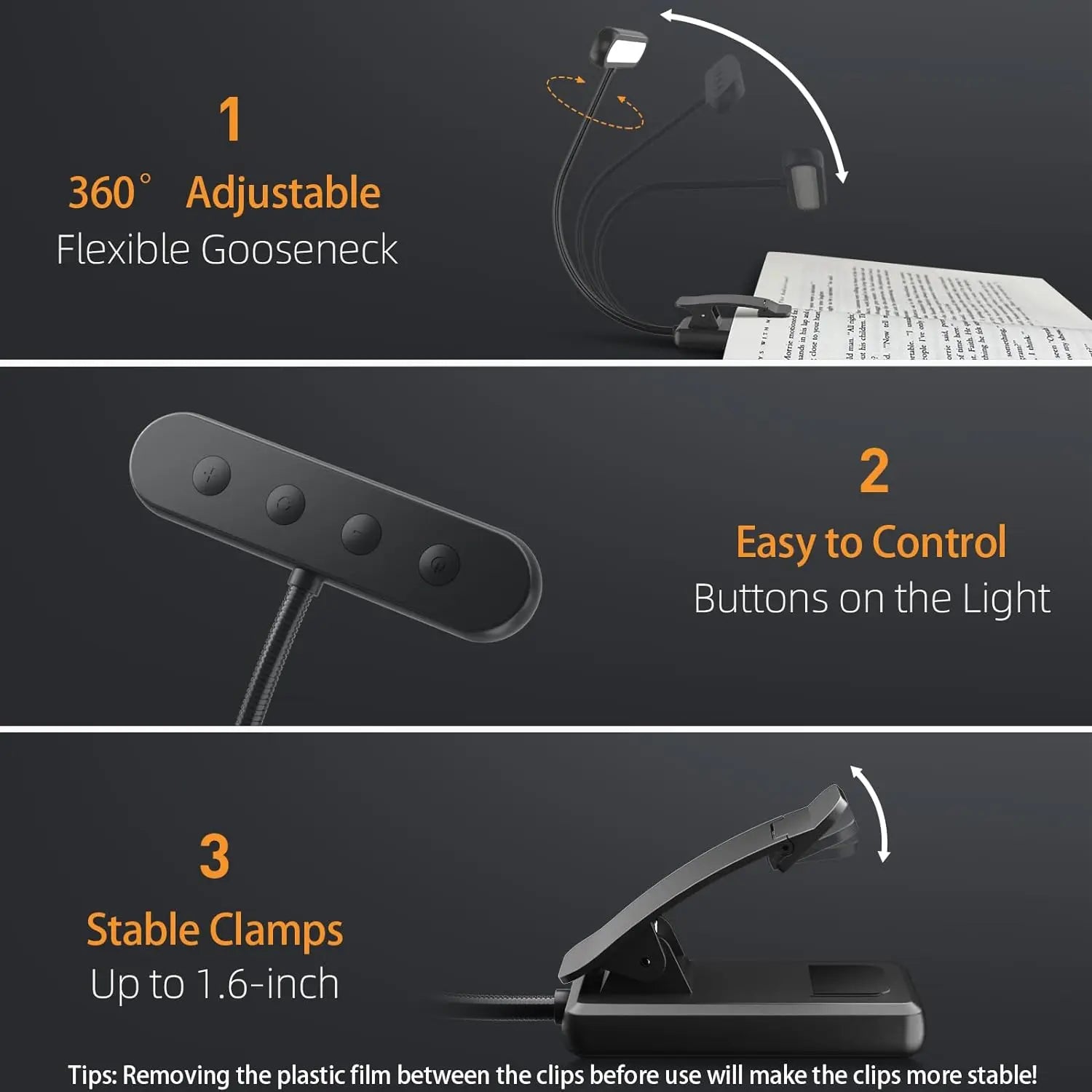 LumaClip™ Rechargeable Book Light – 3 Colour Modes