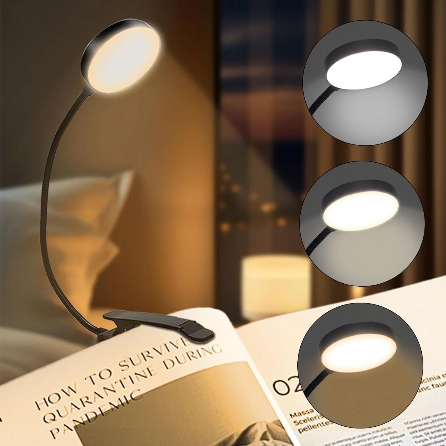 LumaClip™ Rechargeable Book Light – 3 Colour Modes