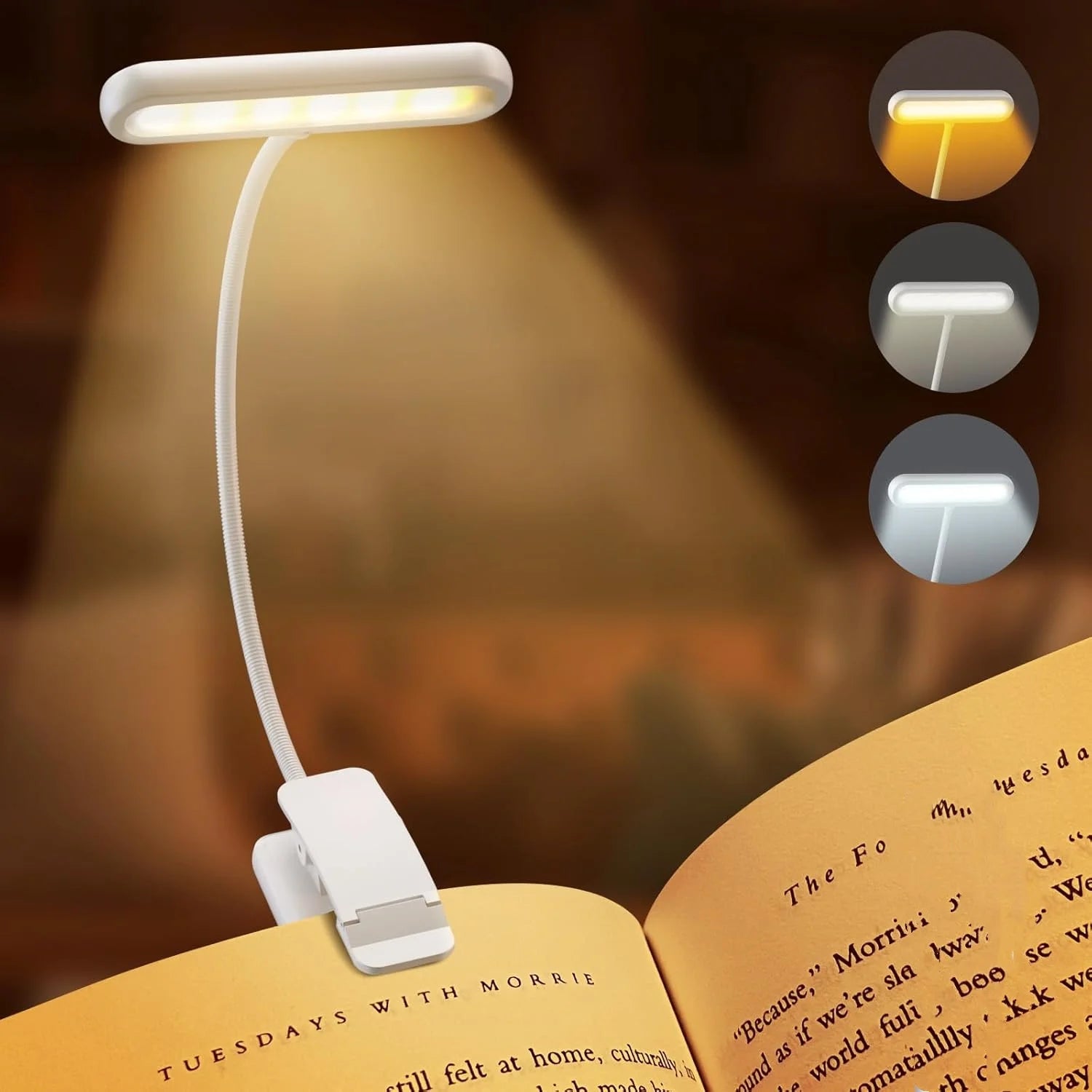 LumaClip™ Rechargeable Book Light – 3 Colour Modes