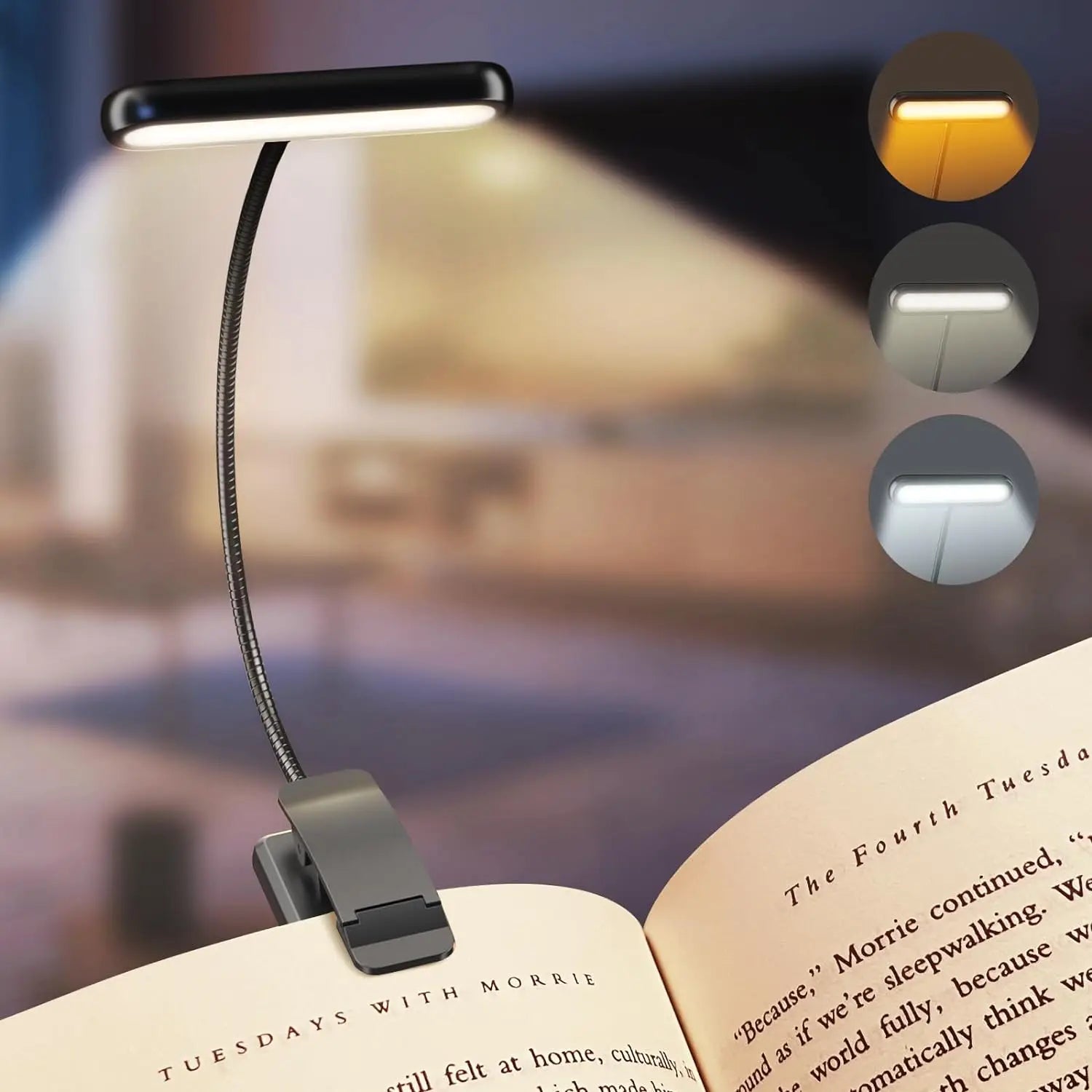 LumaClip™ Rechargeable Book Light – 3 Colour Modes