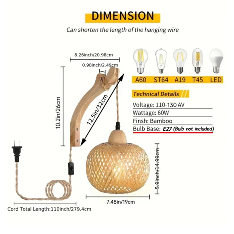 Sundara™ Natural Bamboo Wall Light – Handwoven Elegance