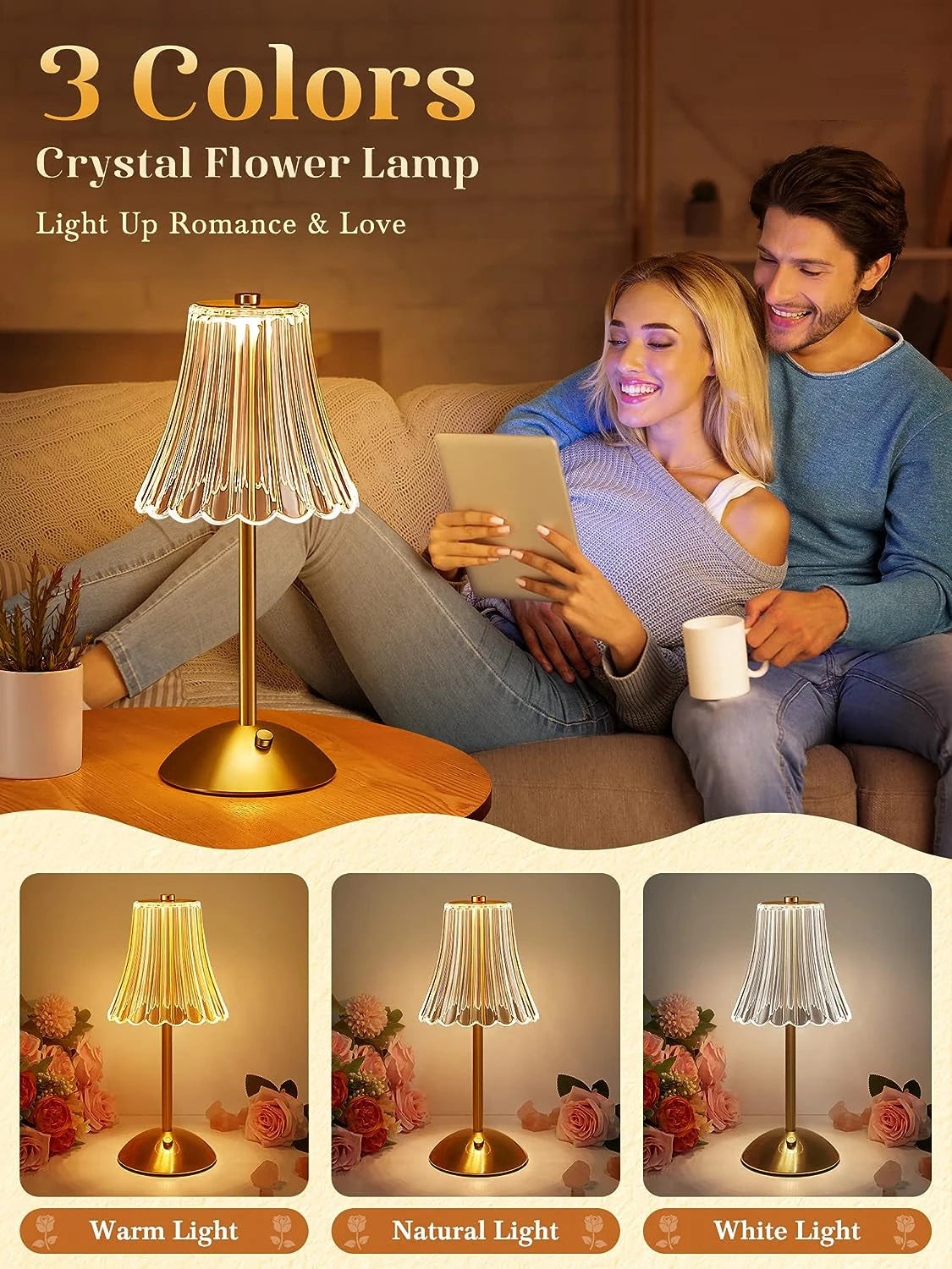 AuraLuxe™ Crystal Table Lamp – 3 Colour Touch Dimming
